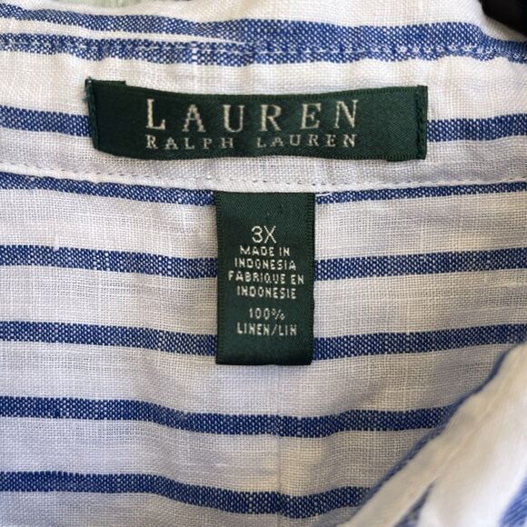 Lauren Ralph Lauren Womens Linen Button Up Shirt Plus Size 3X Striped Nautical - Picture 9 of 11